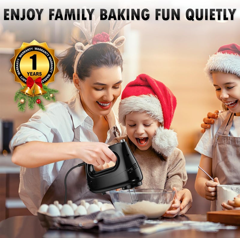GUALIU Electric Hand Mixer with Stainless Steel Whisk, Dough Hook Attachment and Storage Bag, Handheld Mixer for Baking Cakes, Eggs, Cream Food Mixers. Turbo Boost /5 Speed Kitchen Blender - Image 2